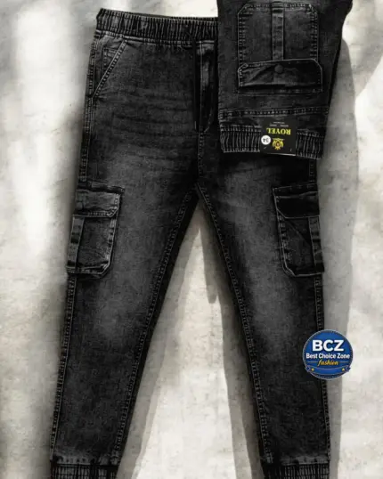 Knit Denim cargo Joggers for Men – Dark Grey