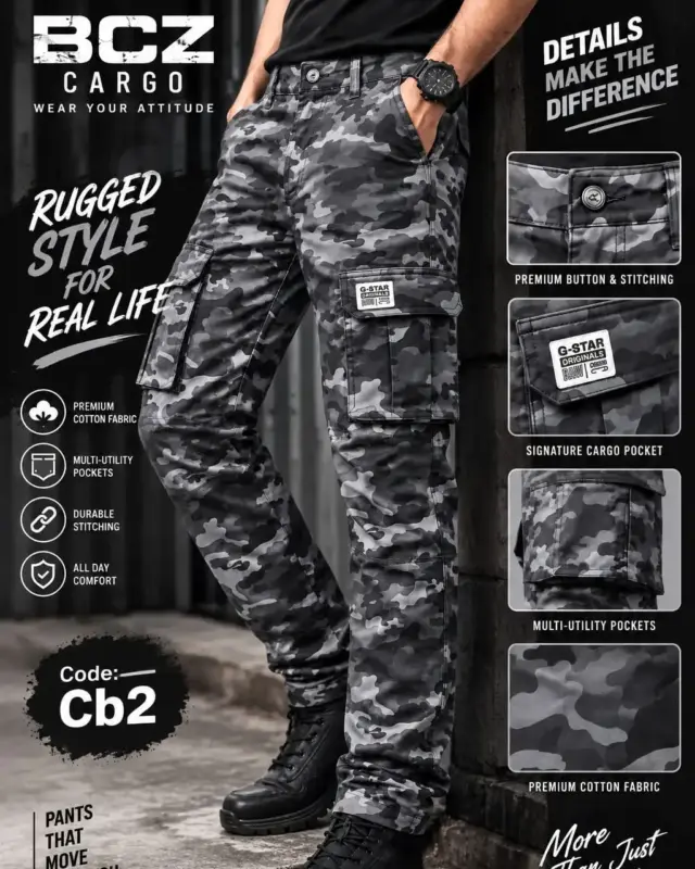Camo Cargo Pant for Men – Black Camo (CB2)