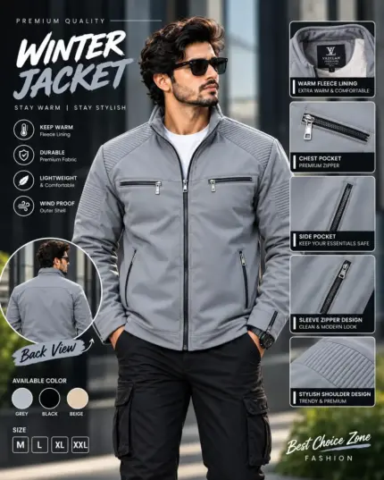 China Sherpa Winter Jacket for Men – Ash