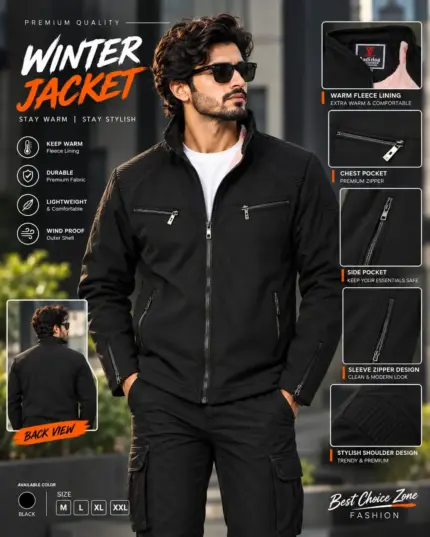 China Sherpa Winter Jacket for Men – Black