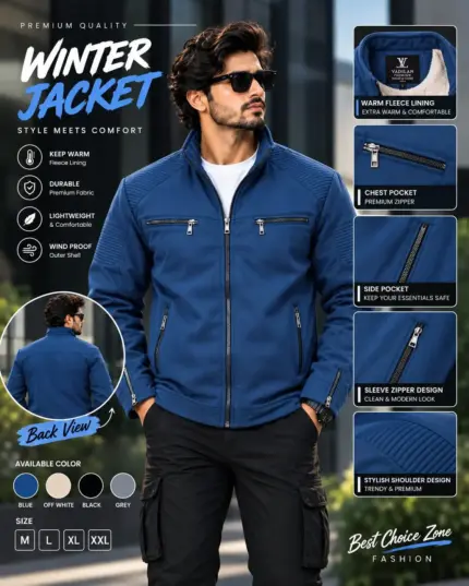 China Sherpa Winter Jacket for Men – Blue