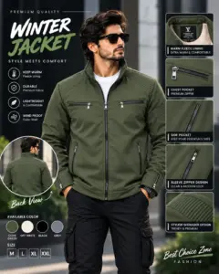 China Sherpa Winter Jacket for Men – Olive Green
