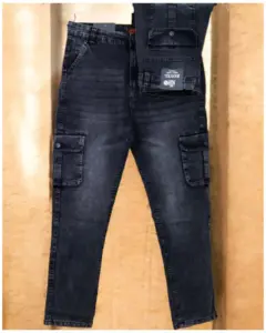 Cotton Jeans Cargo Pant for Men - Ash