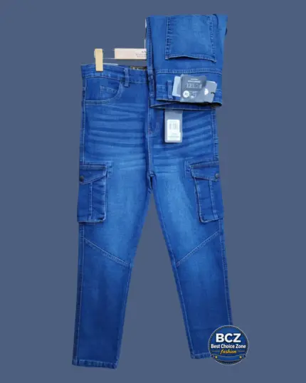 Deep Blue Cotton Jeans Cargo Pant for Men – Stylish Denim Cargo Pants