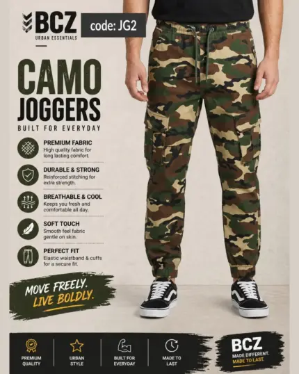 Green Camo Cargo Joggers for Men