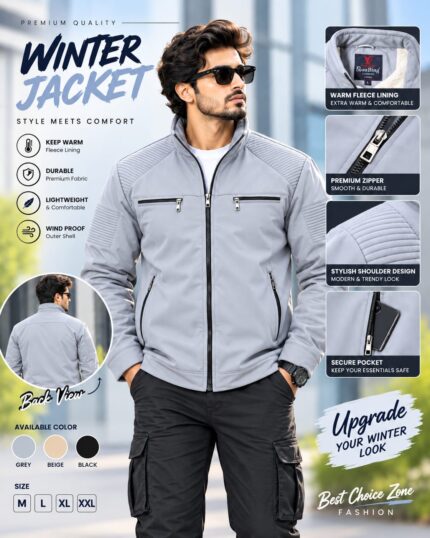 China Sherpa Winter Jacket for Men – Ash